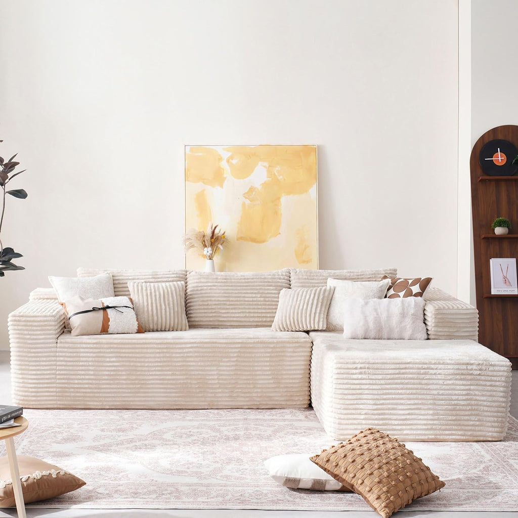 104" Cloud Sectional Couch with Comfy Chaise, Boneless L Shape Sofa with Deep Seat, Minimalist Modular Couches Sleeper for Living Room Bedroom Apartment Lounge,Black - Grand Goldman