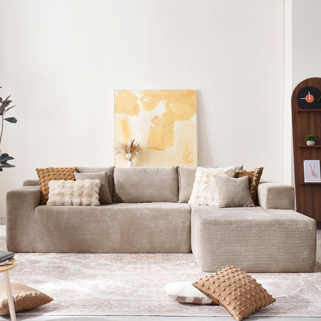 104" Cloud Sectional Couch with Comfy Chaise, Boneless L Shape Sofa with Deep Seat, Minimalist Modular Couches Sleeper for Living Room Bedroom Apartment Lounge,Black - Grand Goldman