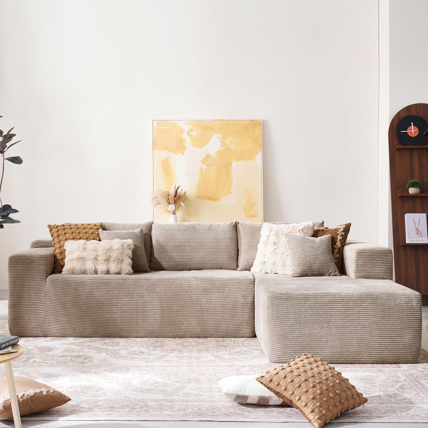 104" Cloud Sectional Couch with Comfy Chaise, Boneless L Shape Sofa with Deep Seat, Minimalist Modular Couches Sleeper for Living Room Bedroom Apartment Lounge,Black - Grand Goldman