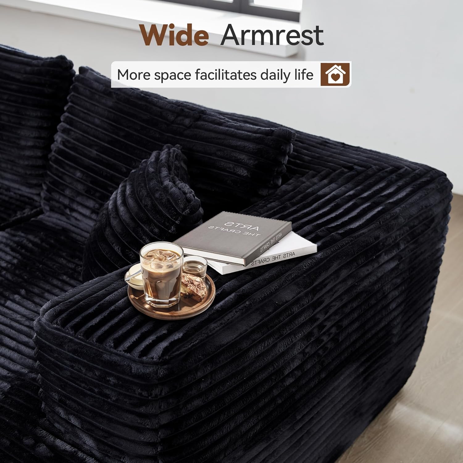 104" Cloud Sectional Couch with Comfy Chaise, Boneless L Shape Sofa with Deep Seat, Minimalist Modular Couches Sleeper for Living Room Bedroom Apartment Lounge,Black - Grand Goldman