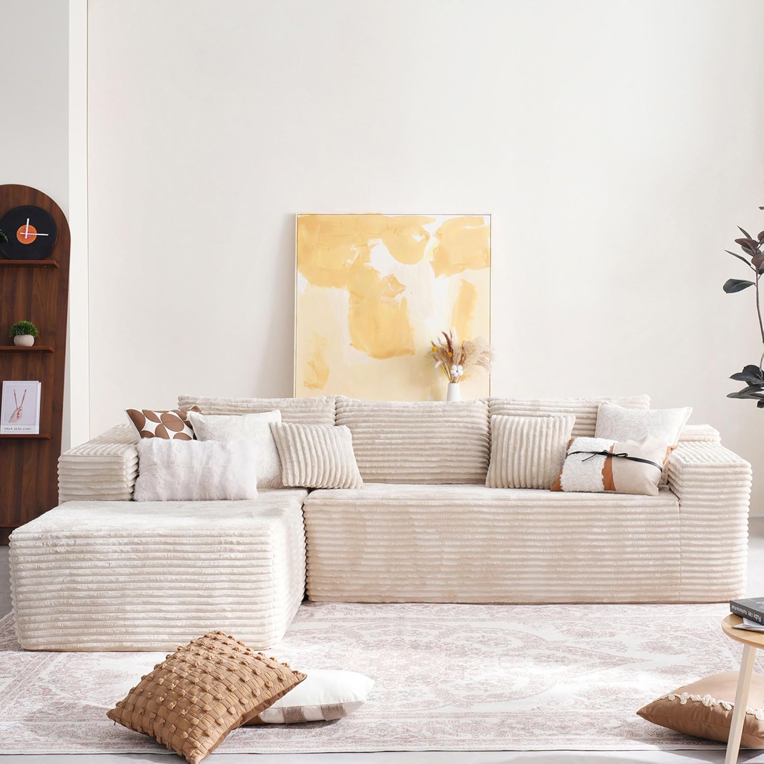 104" Cloud Sectional Couch with Comfy Chaise, Boneless L Shape Sofa with Deep Seat, Minimalist Modular Couches Sleeper for Living Room Bedroom Apartment Lounge,Black - Grand Goldman