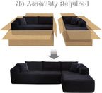 104" Cloud Sectional Couch with Comfy Chaise, Boneless L Shape Sofa with Deep Seat, Minimalist Modular Couches Sleeper for Living Room Bedroom Apartment Lounge,Black - Grand Goldman