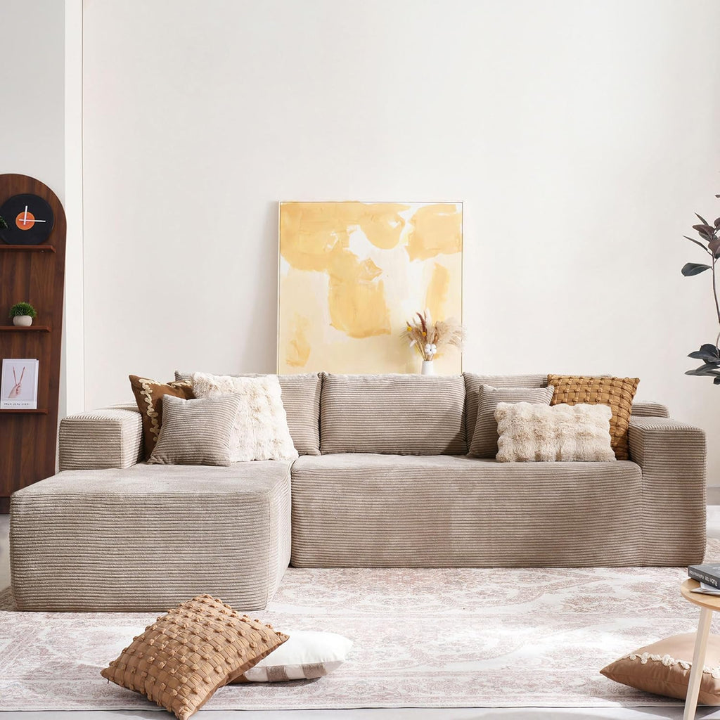 104" Cloud Sectional Couch with Comfy Chaise, Boneless L Shape Sofa with Deep Seat, Minimalist Modular Couches Sleeper for Living Room Bedroom Apartment Lounge,Black - Grand Goldman