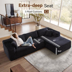 104" Cloud Sectional Couch with Comfy Chaise, Boneless L Shape Sofa with Deep Seat, Minimalist Modular Couches Sleeper for Living Room Bedroom Apartment Lounge,Black - Grand Goldman