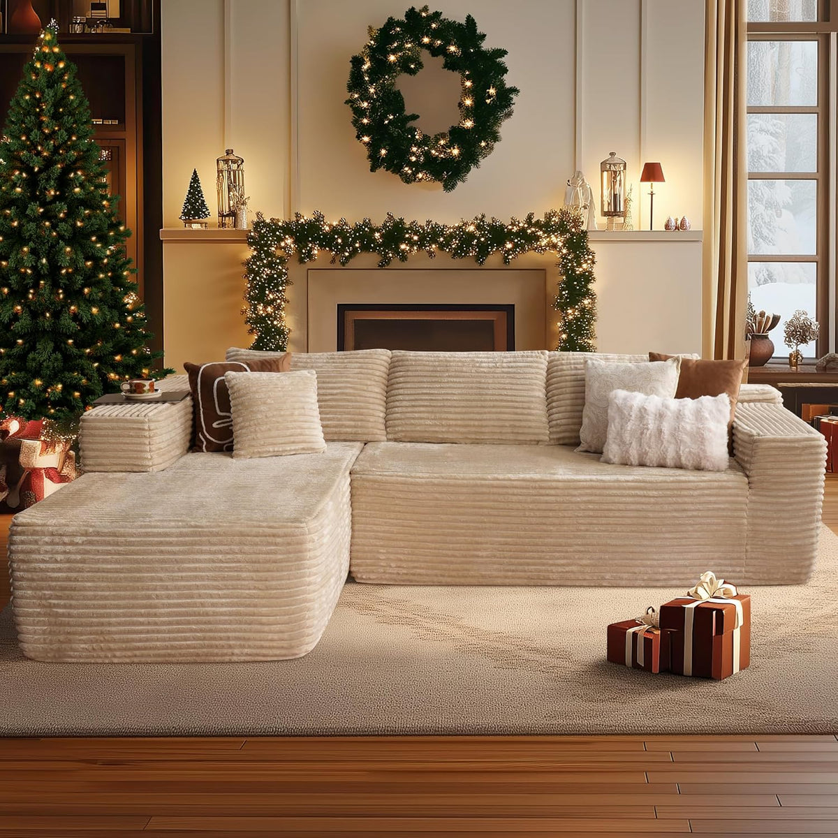 104" Cloudy Sectional L Shaped Couch for Living Room, No Assembly Required, Modular Comfy Sofa with Deep Seat, Fluffy Couch with Sleeper Chaise for Apartment Lounge (Black) - Grand Goldman