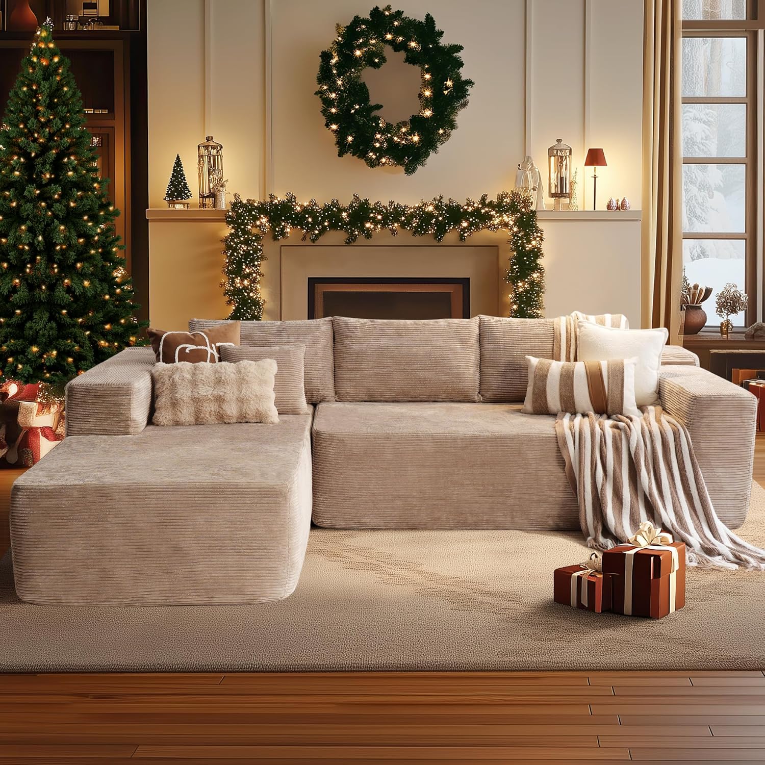 104" Cloudy Sectional L Shaped Couch for Living Room, No Assembly Required, Modular Comfy Sofa with Deep Seat, Fluffy Couch with Sleeper Chaise for Apartment Lounge (Black) - Grand Goldman