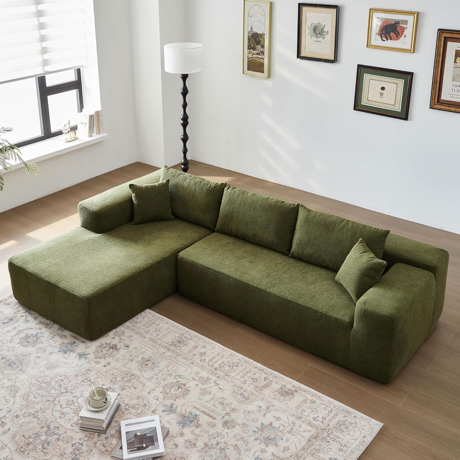 104" L-Shape Modular Sectional Sofa Couch - Comfy Upholstered Cloud Couch for Living Room - Modern Minimalist Couch,Deep Seat,No Assembly Required (Black,Plush Corduroy, Left Facing Chaise) - Grand Goldman