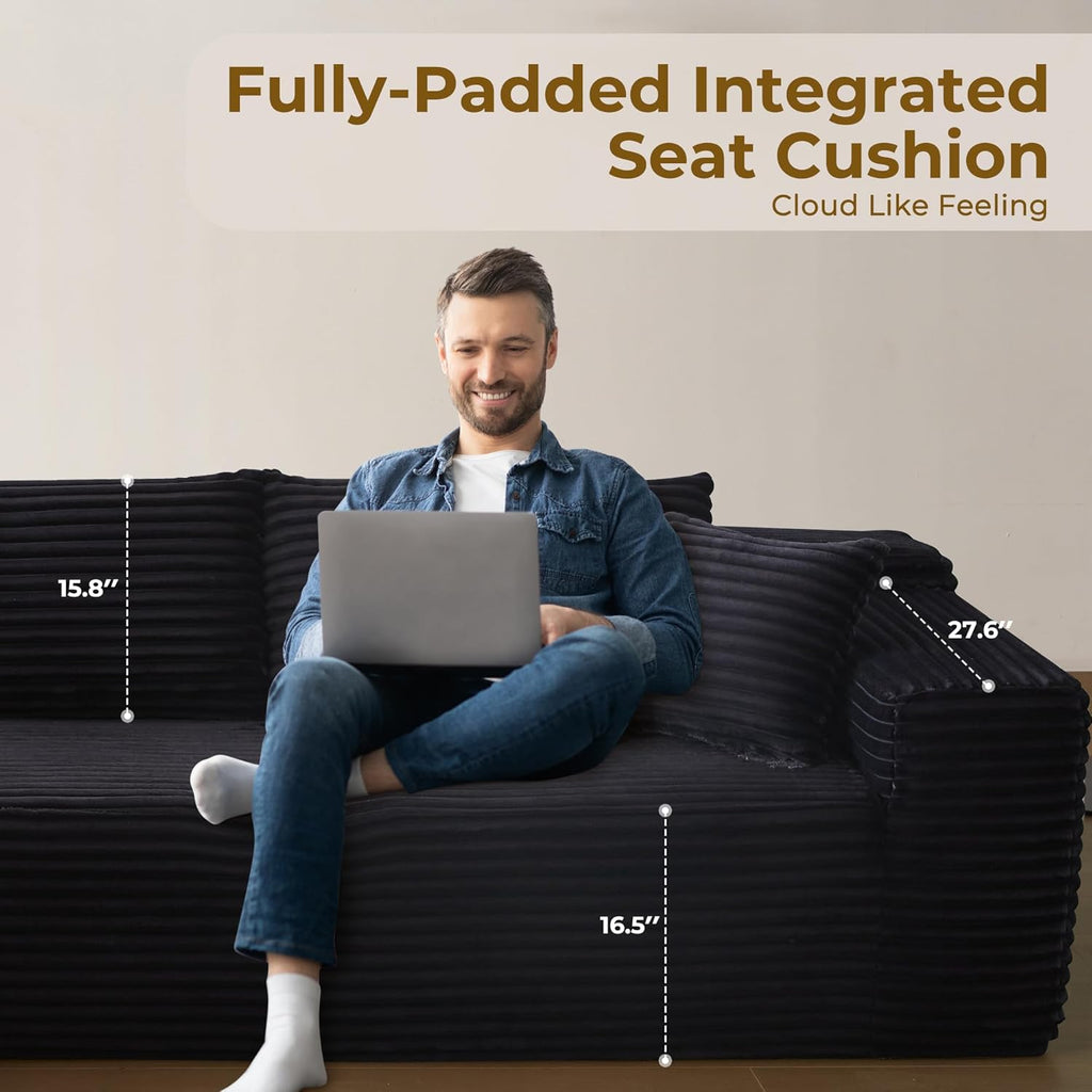 104" L-Shape Modular Sectional Sofa Couch - Comfy Upholstered Cloud Couch for Living Room - Modern Minimalist Couch,Deep Seat,No Assembly Required (Black,Plush Corduroy, Left Facing Chaise) - Grand Goldman
