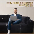 104" L-Shape Modular Sectional Sofa Couch - Comfy Upholstered Cloud Couch for Living Room - Modern Minimalist Couch,Deep Seat,No Assembly Required (Black,Plush Corduroy, Left Facing Chaise) - Grand Goldman