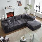 104" L-Shape Modular Sectional Sofa Couch - Comfy Upholstered Cloud Couch for Living Room - Modern Minimalist Couch,Deep Seat,No Assembly Required (Black,Plush Corduroy, Left Facing Chaise) - Grand Goldman