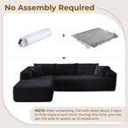 104" L-Shape Modular Sectional Sofa Couch - Comfy Upholstered Cloud Couch for Living Room - Modern Minimalist Couch,Deep Seat,No Assembly Required (Black,Plush Corduroy, Left Facing Chaise) - Grand Goldman