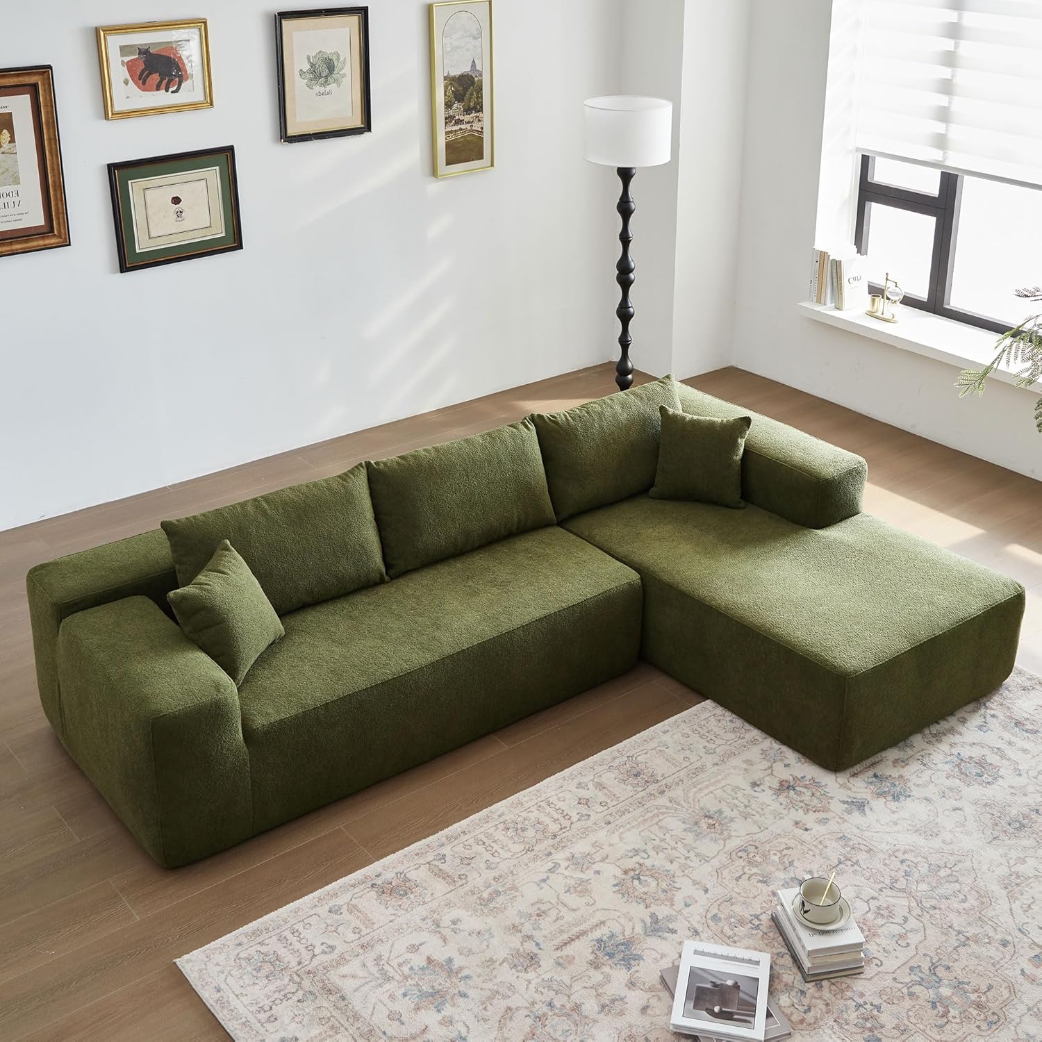 104" L-Shape Modular Sectional Sofa Couch - Comfy Upholstered Cloud Couch for Living Room - Modern Minimalist Couch,Deep Seat,No Assembly Required (Black,Plush Corduroy, Left Facing Chaise) - Grand Goldman