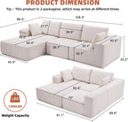 108” Modular Sectional Sofa, Cloud Sectional Couch with Deep Seat, Modern Modular L-Shape Sofa Couch with Chaise,Upholstered Couches for Living Room Bedroom (Corduroy, Beige) - Grand Goldman