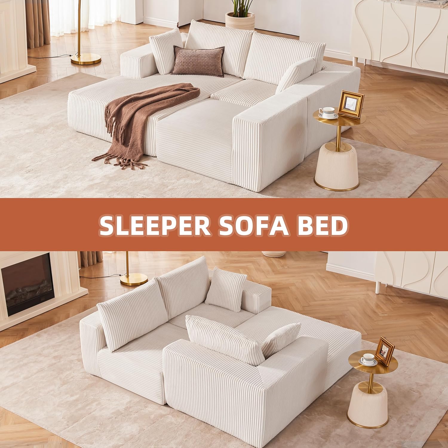 108” Modular Sectional Sofa, Cloud Sectional Couch with Deep Seat, Modern Modular L-Shape Sofa Couch with Chaise,Upholstered Couches for Living Room Bedroom (Corduroy, Beige) - Grand Goldman