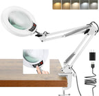 10X Magnifying Glass with Light and Clamp, Real Glass Stand Lighted Magnifier, 5 Color Modes Stepless Dimmable LED Desk Lamp Hands Free for Crafts Hobby Reading Painting Sewing Close Work - Grand Goldman