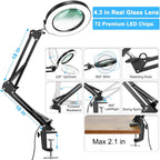 10X Magnifying Glass with Light and Clamp, Real Glass Stand Lighted Magnifier, 5 Color Modes Stepless Dimmable LED Desk Lamp Hands Free for Crafts Hobby Reading Painting Sewing Close Work - Grand Goldman