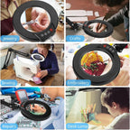 10X Magnifying Glass with Light and Clamp, Real Glass Stand Lighted Magnifier, 5 Color Modes Stepless Dimmable LED Desk Lamp Hands Free for Crafts Hobby Reading Painting Sewing Close Work - Grand Goldman