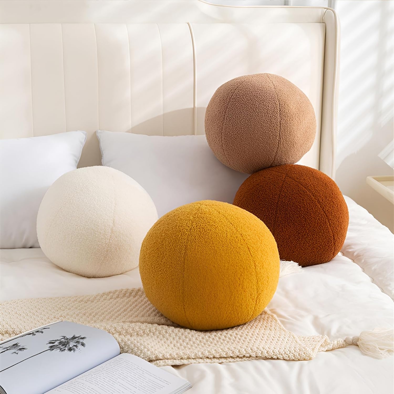 11.8 inch Ball Pillow Nordic Round Throw Pillows Boucle Ball Pillow Sphere Shaped Pillow Round Decorative Pillow for Couch, Sofa, Bedroom (Cream White, 11.8 inch) - Grand Goldman