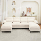 110" U Shape Cloud Couch, Comfy Upholstered Sectional Couches for Living Room, Oversized Deep Seat Modular Sleeper Sectional Sofa with Double Cushions & 4 Lumbar Pillows, Removable Armrest, Grey - Grand Goldman