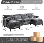 110" U Shape Cloud Couch, Comfy Upholstered Sectional Couches for Living Room, Oversized Deep Seat Modular Sleeper Sectional Sofa with Double Cushions & 4 Lumbar Pillows, Removable Armrest, Grey - Grand Goldman