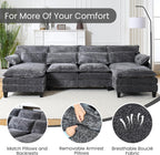 110" U Shape Cloud Couch, Comfy Upholstered Sectional Couches for Living Room, Oversized Deep Seat Modular Sleeper Sectional Sofa with Double Cushions & 4 Lumbar Pillows, Removable Armrest, Grey - Grand Goldman