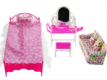 Dressing Table + Single Bed + Cloth Sofa Bedroom Furniture Bed Doll