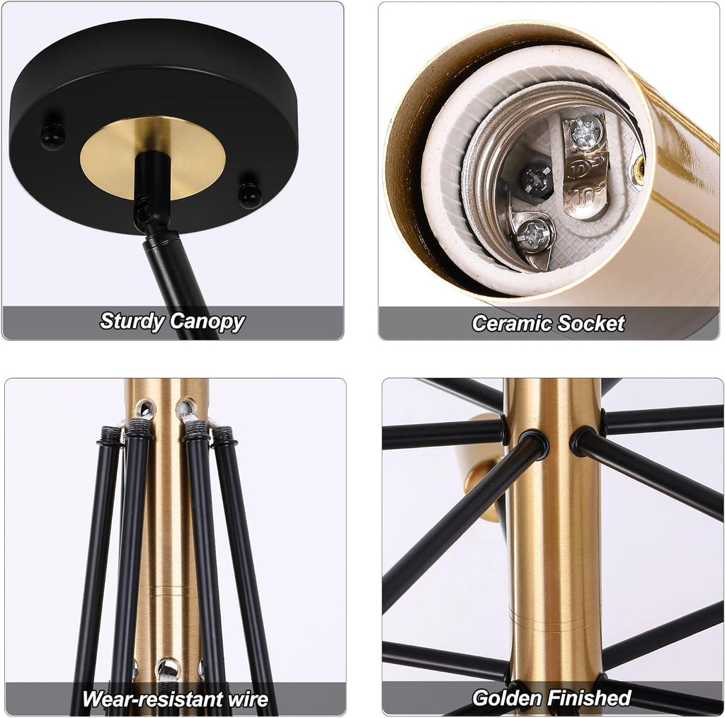 12-Light Modern Sputnik Chandelier, Mid Century Black Gold Ceiling Chandeliers,E26 Base,Branch Height Adjustable Pendant Lighting Fixture for Kitchen Island Dining Room Living Room Bedroom - Grand Goldman