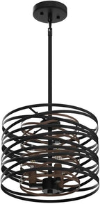 12.6'' Farmhouse Chandeliers for Dining Room, 3-Light Industrial Metal Hanging Light Fixture, Rustic Drum Pendant Light for Entryway Kitchen Foyer Bedroom, Black with Retro Wood Texture Interior - Grand Goldman