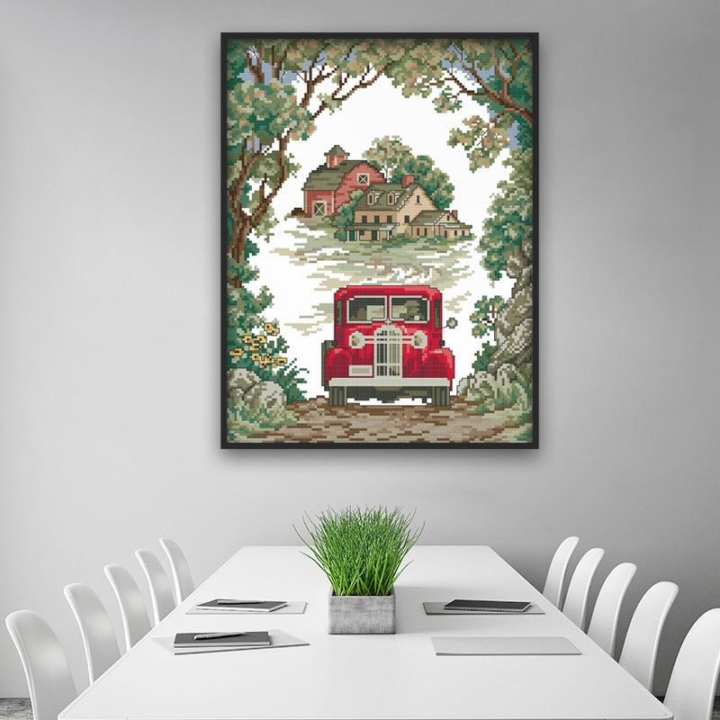Forest path car cross stitch