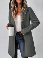 Women's Autumn Long Sleeve Hoodie Jacket, Drop Shoulder