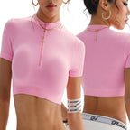 Round Neck Zipper Short-sleeved Blouse