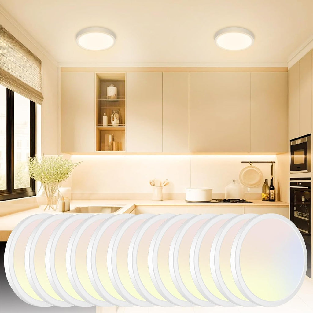 12Pack LED Flush Mount Ceiling Light, Dimmable & 100W Equivalent Super Slim LED Ceiling Light, 3000K-6500K Selectable, 12W 1500Lm Round Light Fixture for Bedroom, Bathroom, Closet, Hallway - Grand Goldman
