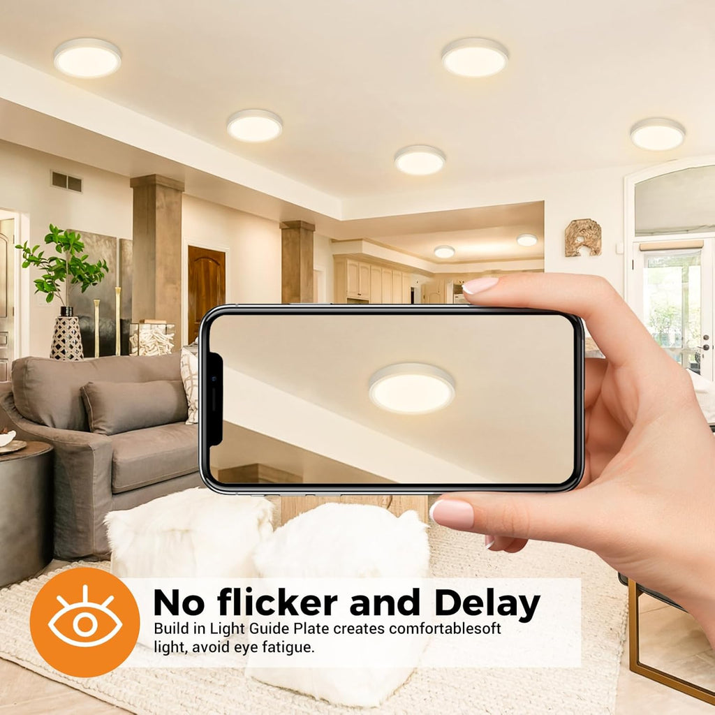 12Pack LED Flush Mount Ceiling Light, Dimmable & 100W Equivalent Super Slim LED Ceiling Light, 3000K-6500K Selectable, 12W 1500Lm Round Light Fixture for Bedroom, Bathroom, Closet, Hallway - Grand Goldman
