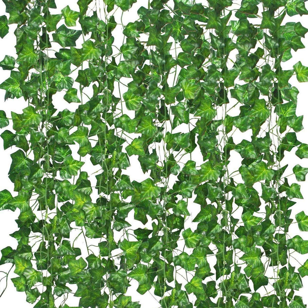 12 Pack Fake Vines for Room Decor Artificial Ivy Garland with Clip Green Flowers Hanging Plants Faux Greenery Leaves Bedroom Aesthetic Decor for Home Garden Wall Wedding - Grand Goldman