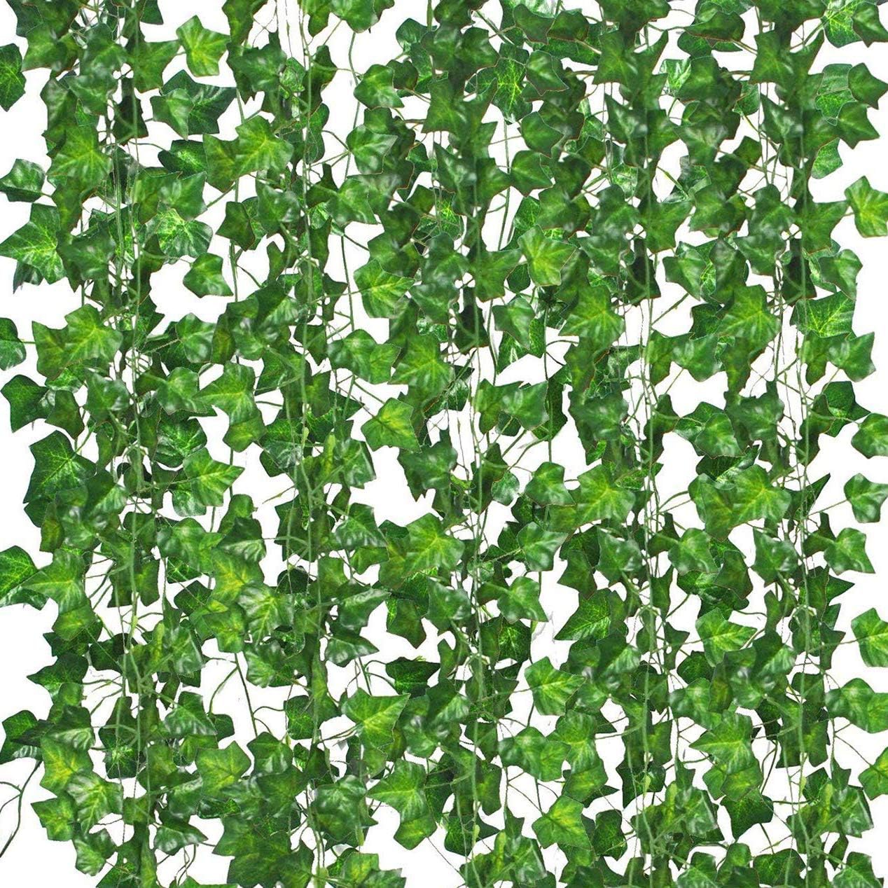 12 Pack Fake Vines for Room Decor Artificial Ivy Garland with Clip Green Flowers Hanging Plants Faux Greenery Leaves Bedroom Aesthetic Decor for Home Garden Wall Wedding - Grand Goldman