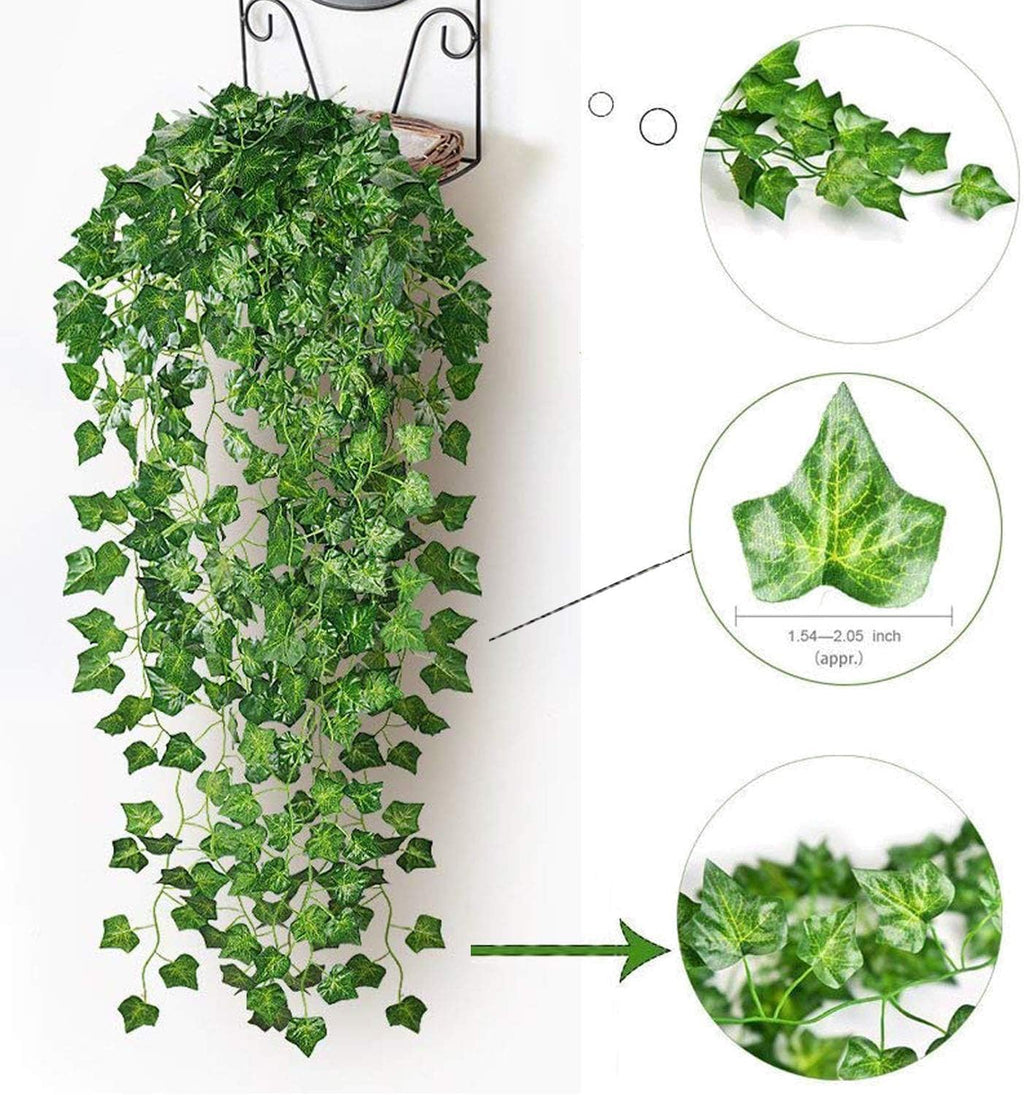 12 Pack Fake Vines for Room Decor Artificial Ivy Garland with Clip Green Flowers Hanging Plants Faux Greenery Leaves Bedroom Aesthetic Decor for Home Garden Wall Wedding - Grand Goldman