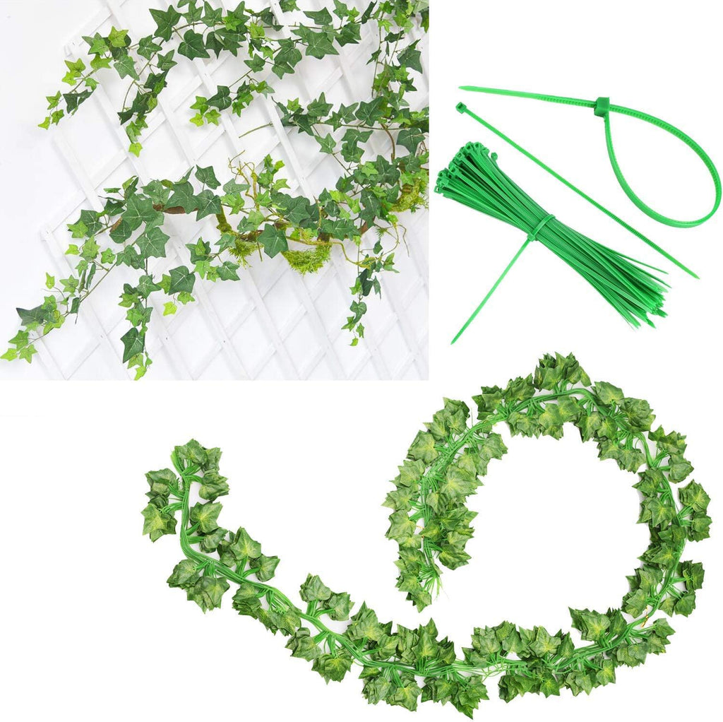 12 Pack Fake Vines for Room Decor Artificial Ivy Garland with Clip Green Flowers Hanging Plants Faux Greenery Leaves Bedroom Aesthetic Decor for Home Garden Wall Wedding - Grand Goldman