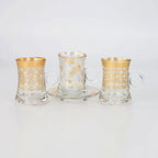 12 Pcs Elegant Reusable Arabic Coffee Cup Glass Teacup Sets - 6 Cups 6 Saucers - Perfect for Business Gifts, Holidays, Restaurants, Sustainable Handmade Design for Dining Room, Patio, Office, and Living Room - Grand Goldman