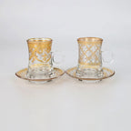 12 Pcs Elegant Reusable Arabic Coffee Cup Glass Teacup Sets - 6 Cups 6 Saucers - Perfect for Business Gifts, Holidays, Restaurants, Sustainable Handmade Design for Dining Room, Patio, Office, and Living Room - Grand Goldman