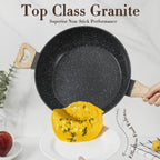 12 Pcs Pots and Pans Set Non Stick Kitchen Cookware Sets Nonstick Induction Cookware Black Granite Cooking Set with Frying Pans, Saucepans, Steamer Silicone Shovel Spoon & Tongs (NO PFOS, PFOA) - Grand Goldman