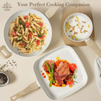 12 Pcs Pots and Pans Set Non Stick Kitchen Cookware Sets Nonstick Induction Cookware Black Granite Cooking Set with Frying Pans, Saucepans, Steamer Silicone Shovel Spoon & Tongs (NO PFOS, PFOA) - Grand Goldman