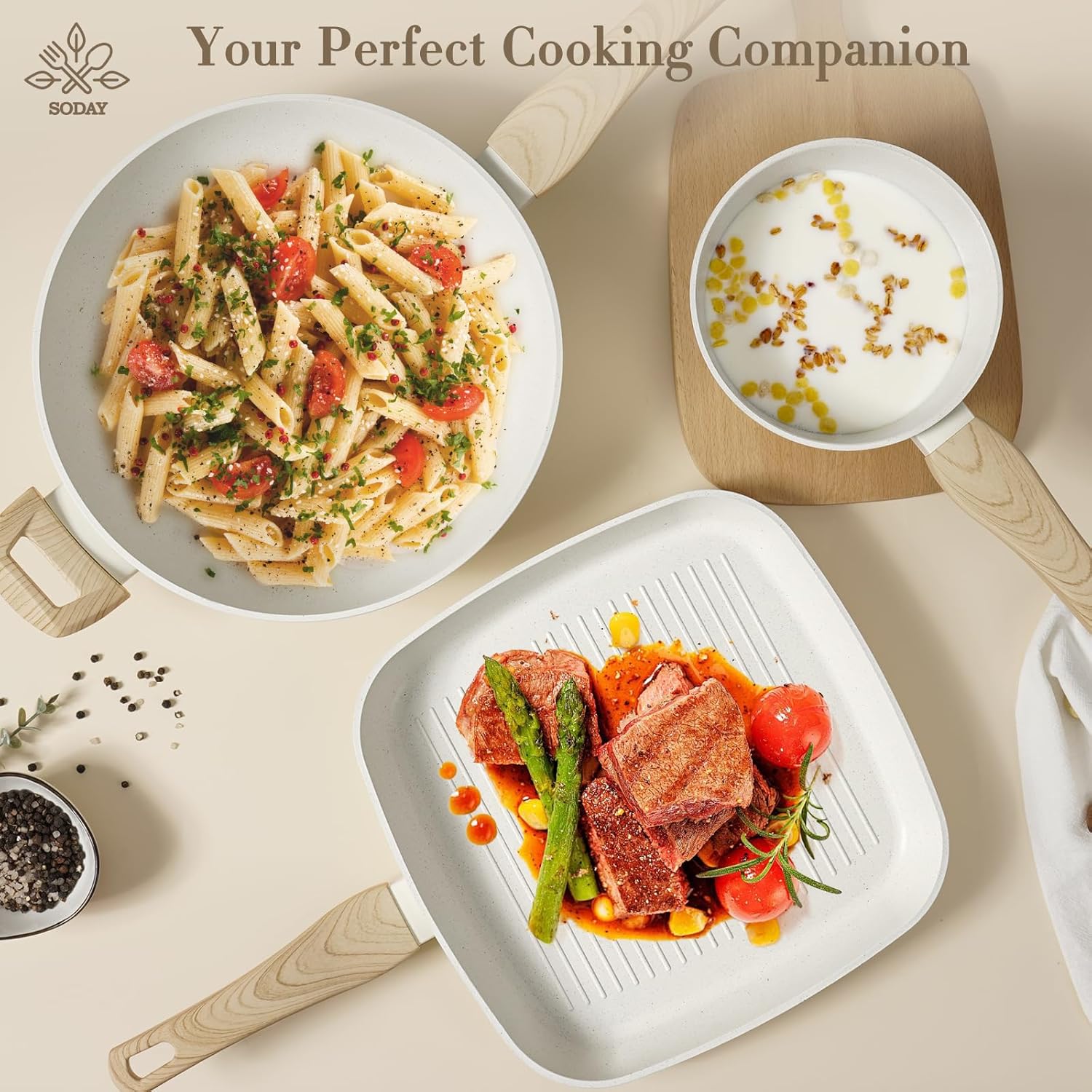 12 Pcs Pots and Pans Set Non Stick Kitchen Cookware Sets Nonstick Induction Cookware Black Granite Cooking Set with Frying Pans, Saucepans, Steamer Silicone Shovel Spoon & Tongs (NO PFOS, PFOA) - Grand Goldman