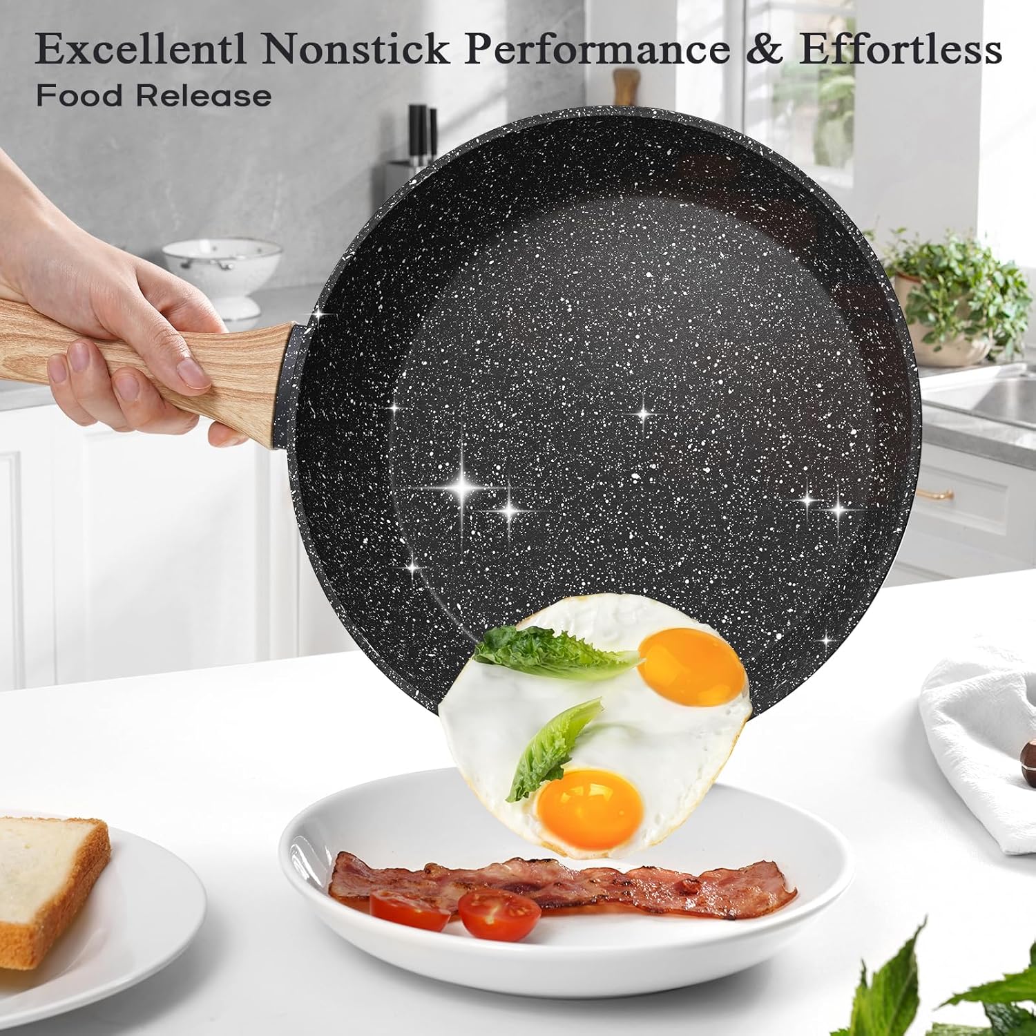 12 Pcs Pots and Pans Set Non Stick Kitchen Cookware Sets Nonstick Induction Cookware Black Granite Cooking Set with Frying Pans, Saucepans, Steamer Silicone Shovel Spoon & Tongs (NO PFOS, PFOA) - Grand Goldman