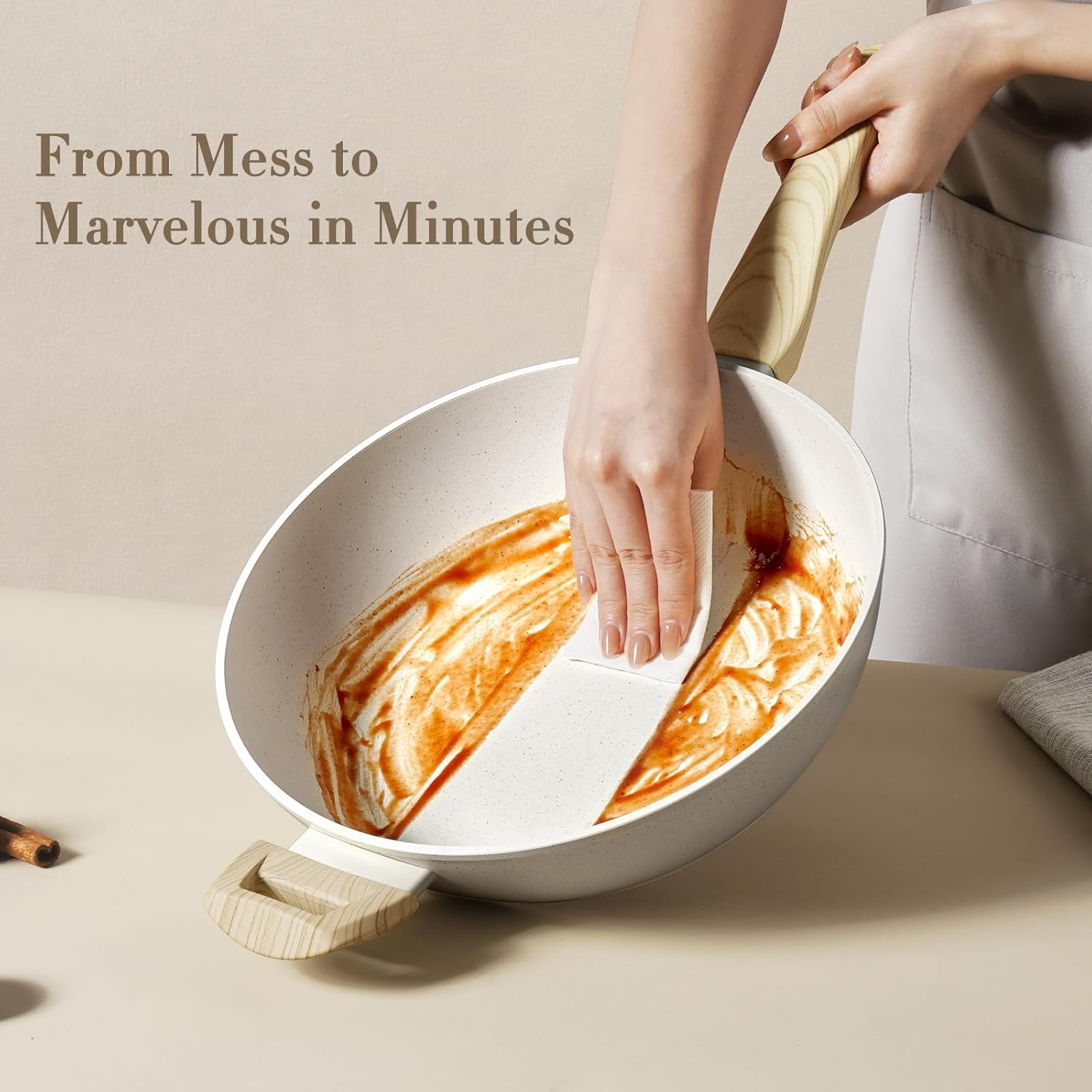 12 Pcs Pots and Pans Set Non Stick Kitchen Cookware Sets Nonstick Induction Cookware Black Granite Cooking Set with Frying Pans, Saucepans, Steamer Silicone Shovel Spoon & Tongs (NO PFOS, PFOA) - Grand Goldman