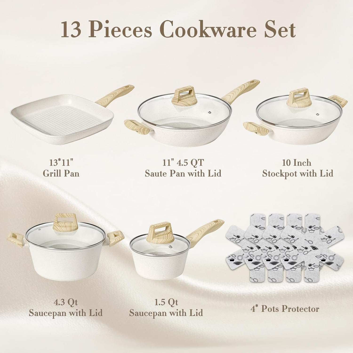 12 Pcs Pots and Pans Set Non Stick Kitchen Cookware Sets Nonstick Induction Cookware Black Granite Cooking Set with Frying Pans, Saucepans, Steamer Silicone Shovel Spoon & Tongs (NO PFOS, PFOA) - Grand Goldman