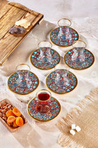 12 Piece Decorated Glass Tea Cup Set Turkish Style Includes Ceramic Coasters Ideal Gift for Tea Lovers Heat Resistant Long Lasting High Quality Glass Cups for Guests Special Occasions - Grand Goldman