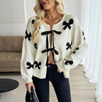 Lace-up Bow Pattern Women's Sweater Cardigan