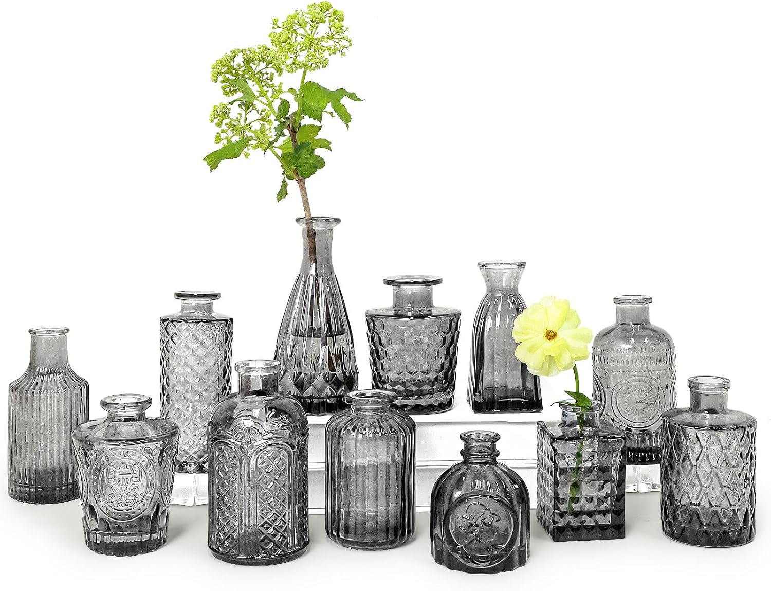 12pcs Glass Bud Vase Set, Small Clear Flower Vases for Centerpieces in Bulk, Mini Vintage Vase for Wedding, Home,Table Decoration - Grand Goldman