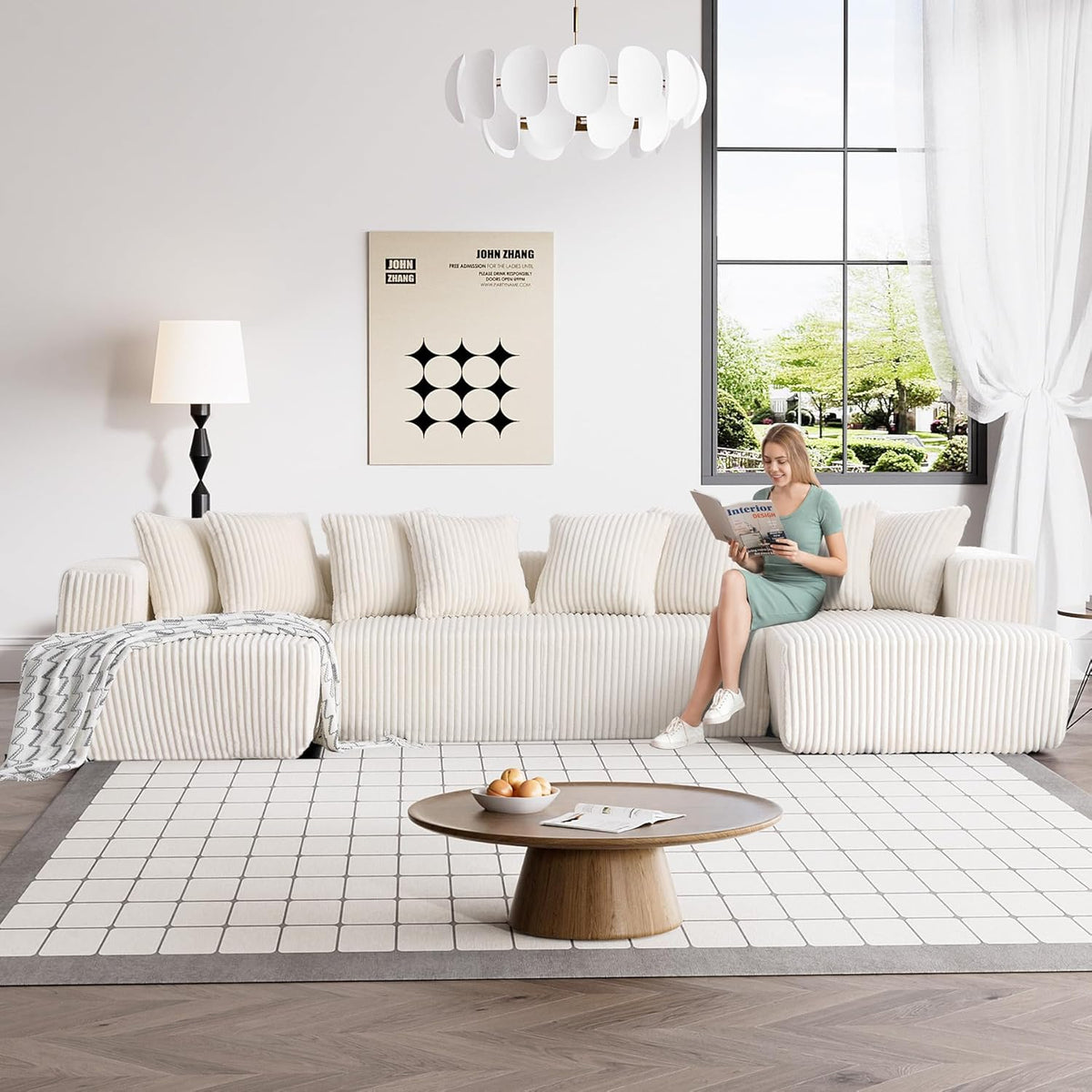 131" Modular Sectional Couch, Luxury Black Sectional Couches for Living Room, Comfy Corduroy Couch Sectional Sofa with Chaise Lounge, Free Combination Sleeper Sofa with Memory Foam, Black - Grand Goldman