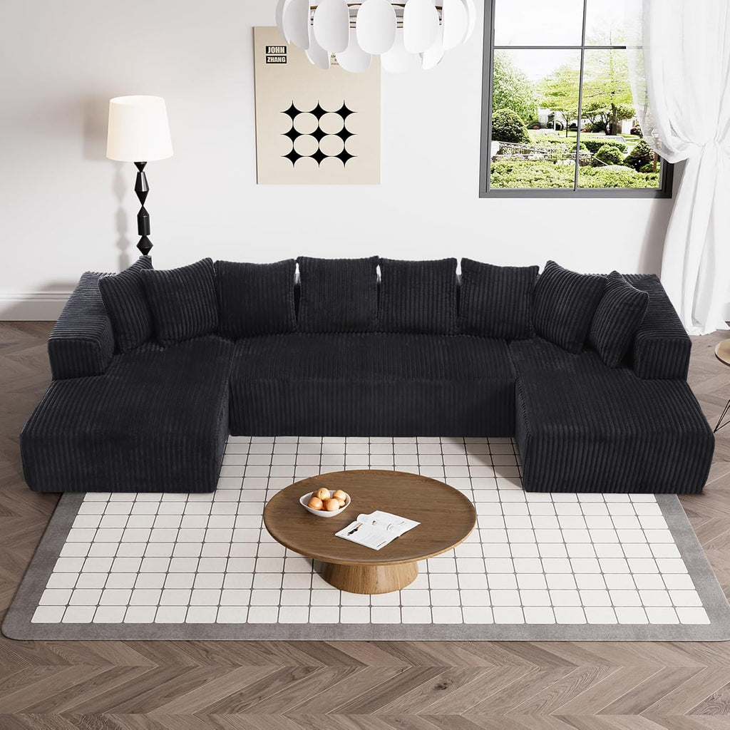 131" Modular Sectional Couch, Luxury Black Sectional Couches for Living Room, Comfy Corduroy Couch Sectional Sofa with Chaise Lounge, Free Combination Sleeper Sofa with Memory Foam, Black - Grand Goldman